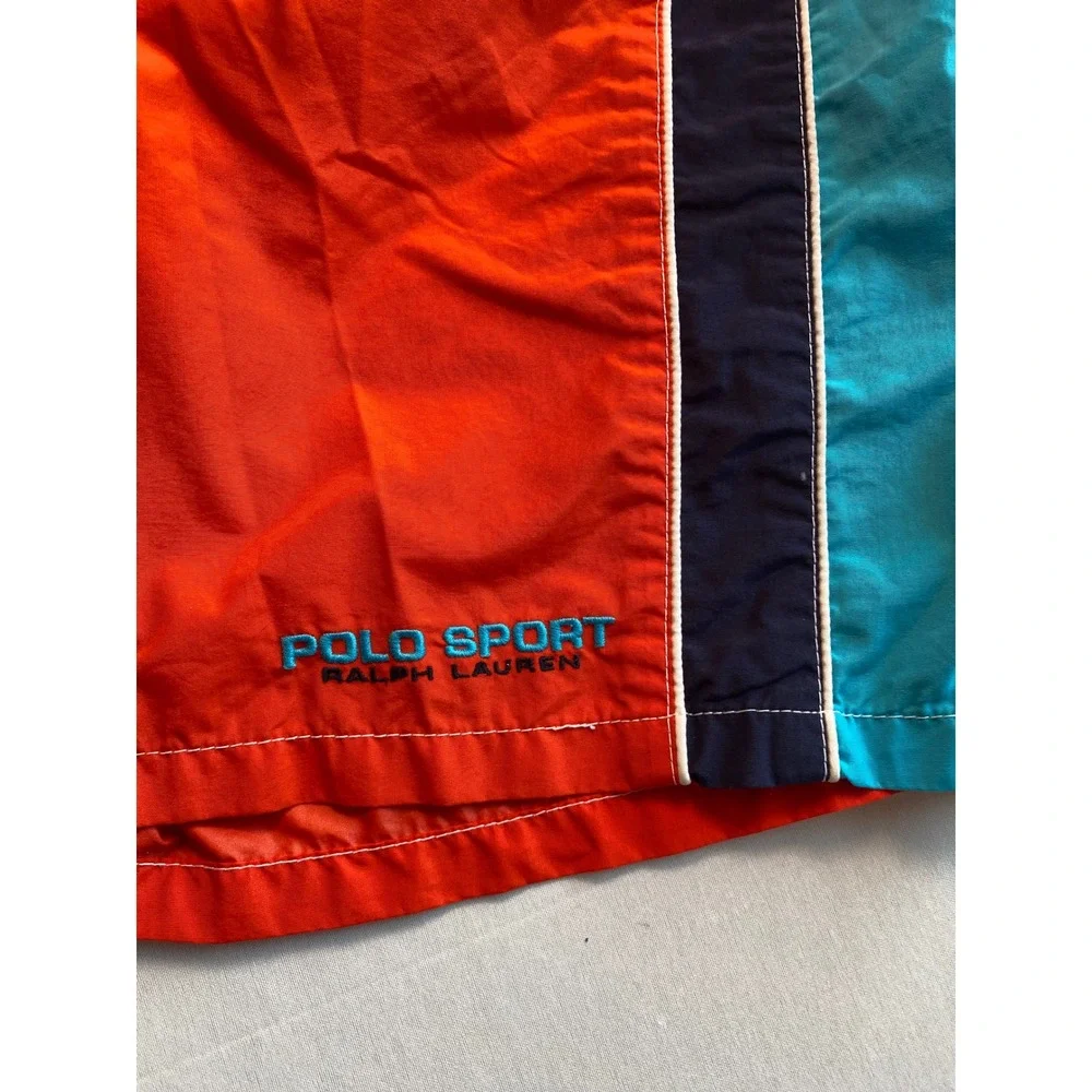 Polo Sport Ralph Lauren Orange Blue Striped Board Shorts Mens 32 Vintage Trunks